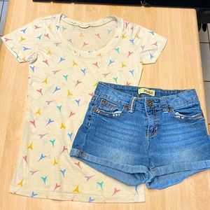Mudd Girls 12 Matching Set Denim Shorts/ Eiffel Tower Print Scoop Neck Shirt